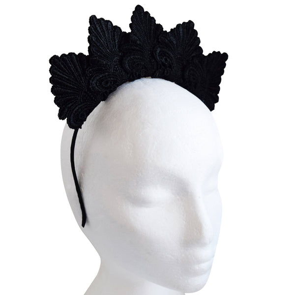 Loretta Black Embroidered Crown Headband, Black Headpiece, Spring Racing Fashion 2023, Black Derby Fascinator, Kentucky Derby Headband