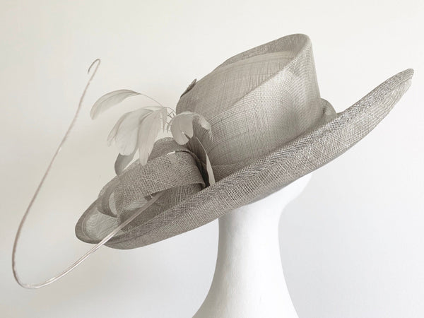 SALE item* Betina Wide-Brim Gray Derby Hat, Kentucky Derby Hat Light Gray, Ladies Derby Hats, Royal Wedding Hat, Fancy Hat, Spring Racing