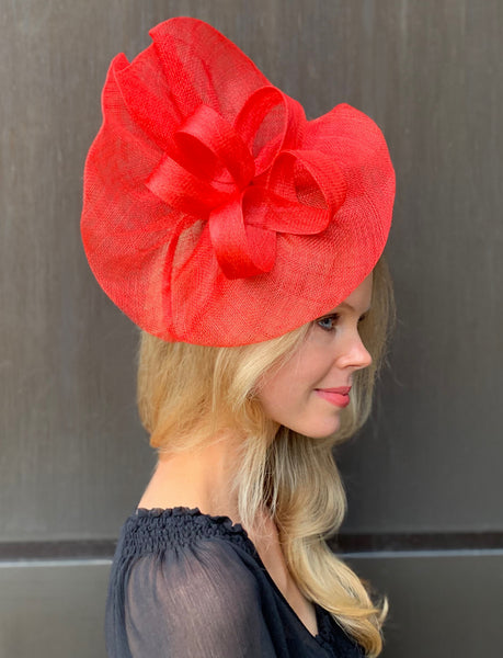 Tia Big Bright Red Derby Fascinator, Royal Wedding Hat, Kentucky Derby Hat, Spring Racing Headband, Women's Tea Hat, Red Millinery, Derby Fashion