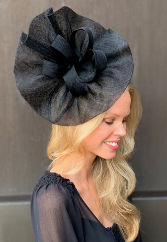 Tia Large Black Fascinator, Royal Wedding Hat, Kentucky Derby Hat, Derby Hats for Women, Spring Racing Fashion, Ladies Tea Hat Black