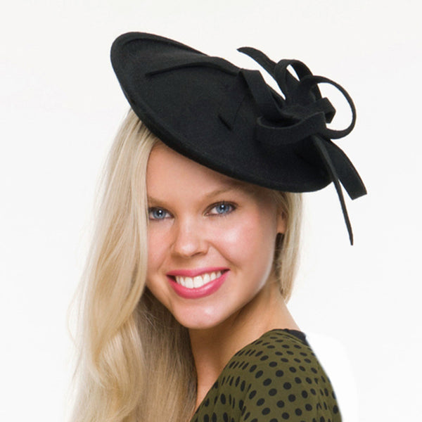 Milly Black Wool Felt Fascinator, Black Derby Hat, Winter Fascinator, Wool Wedding Hat, Royal Hat, Derby Hats for Women, Fancy Tea Party Hat
