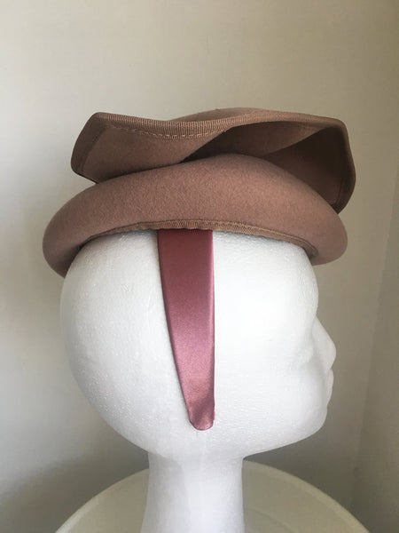 Sophia Taupe/ Deep Beige Fascinator, Women's Tea Party Hat, Wool Derby Hat, Ladies Fancy Hat, Taupe Felt Hat, Church Hat, Royal Wedding Hats