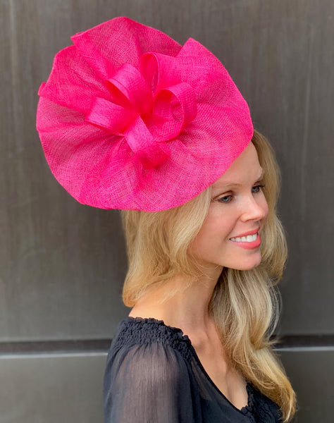 Tia Big Bright Pink Kentucky Derby Fascinator, Large Fuchsia Pink Fascinator, Bright Pink Kentucky Derby Hat, Royal Wedding Hat, Spring Racing Fashion, Pink Fascinator Hat with Headband, KY Oaks