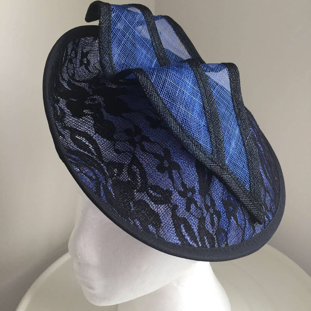 Caprice Royal Blue & Black Fascinator, Kentucky Derby Fascinator Hat, Spring Racing Fashion 2023, Wedding Hats for Women, Tea-Party Headband