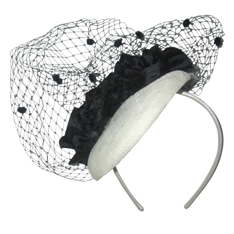 Black White Crin Fascinator Hatinator Hat Disk Headband Headdress buy Race Day Wedding Guest Melbourne Cup Kentucky Derby Millinery Tea Party