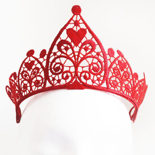 SALE ITEM* Veronique Red Embroidered Crown, Women's Derby Headpiece, Tea-Party Hair Accessory, Race-Day Crown, Red Fascinator, Royal Tiara