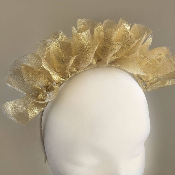 Estella Unique Gold-Tulle Headpiece, Gold Derby Headband, Kentucky Derby Fascinator 2023, Women's Fashion Headband, Spring Racing Crown