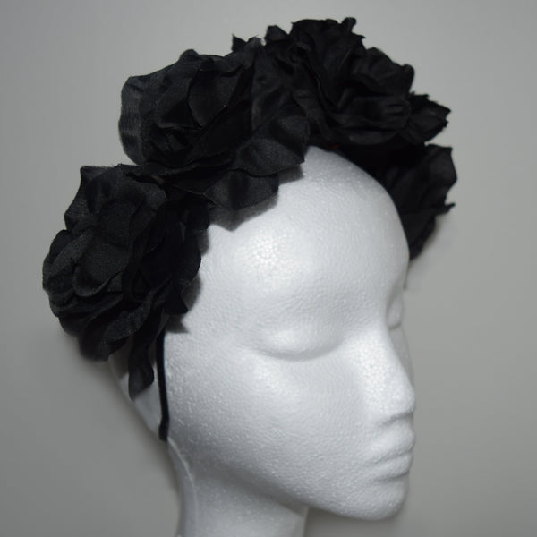 SALE item* Isabella Black Flower Crown, Kentucky Derby Headband, Floral Derby Fascinator Black, Black Fashion Headband, Wedding Flower Crown