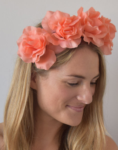 SALE item* Isabella Salmon Flower Headband, Peach Flower Crown, Kentucky Oaks Derby Fascinator, Floral Headband, Salmon Derby Headpiece