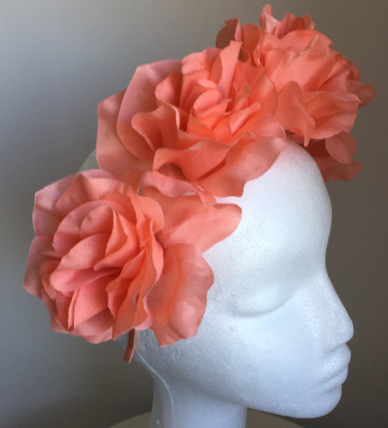SALE item* Isabella Salmon Flower Headband, Peach Flower Crown, Kentucky Oaks Derby Fascinator, Floral Headband, Salmon Derby Headpiece