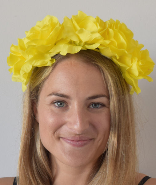 SALE item* Isabella Bright Yellow Flower Crown, Women's Kentucky Derby Fascinator, Spring Racing Fashion 2023, Derby Headband