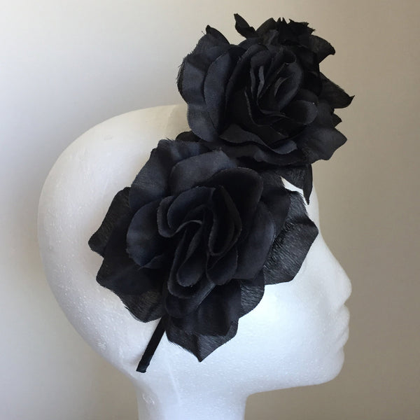 SALE item* Isabella Black Flower Crown, Kentucky Derby Headband, Floral Derby Fascinator Black, Black Fashion Headband, Wedding Flower Crown