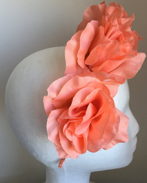 SALE item* Isabella Salmon Flower Headband, Peach Flower Crown, Kentucky Oaks Derby Fascinator, Floral Headband, Salmon Derby Headpiece