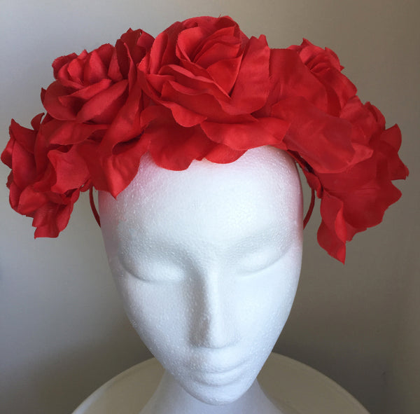 SALE item* Isabella Red Flower Crown Headband, Red Kentucky Derby Fascinator, Floral Derby Headpiece, Spring Racing 2023, Red Hair Accessory