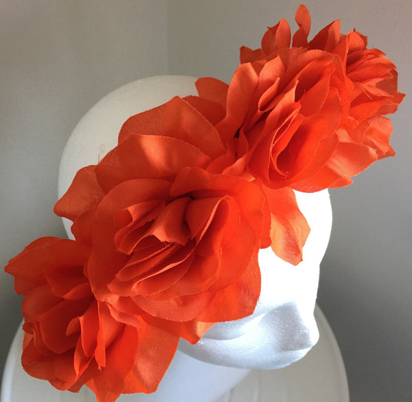 SALE item* Isabella Orange Flower Fascinator Headband, Flower Crown, Floral Wedding Headpiece, Orange Derby Headband, Spring Racing Fashion