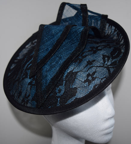 Caprice Teal Blue & Black Fascinator, Kentucky Derby Hat, Fancy Hat Teal, British Wedding Hat, Women's Tea Party Hat