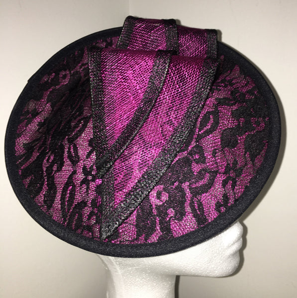 Caprice Magenta Pink & Black Fascinator, Kentucky Derby Hat, Royal Fascinator, Women's Tea-Party Hat, Oaks Hat with Headband, Couture Hats