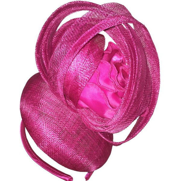 Elysia Fuchsia Bright Pink Fascinator with Satin Flower, Pink Derby Fascinator, Oaks Hat, KY Derby Headband , Pink Millinery, Royal Wedding Hat