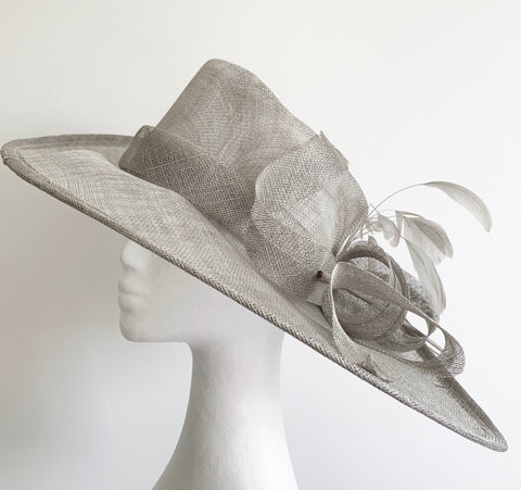 SALE item* Betina Wide-Brim Gray Derby Hat, Kentucky Derby Hat Light Gray, Ladies Derby Hats, Royal Wedding Hat, Fancy Hat, Spring Racing