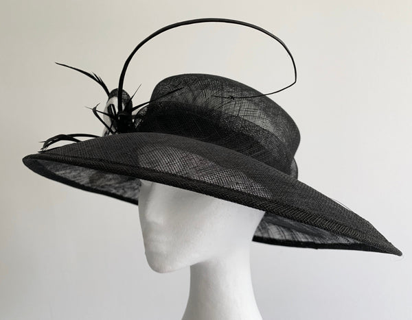 Elle Wide-Brimmed Black and White Derby Hat, Kentucky Derby Hat 2023, Spring Racing Fashion, British Wedding Hat, Royal Hat Black and White