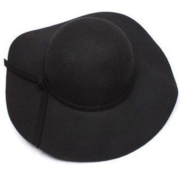 Lyla Women's Black Wide-Brim Wool Felt Hat, Black Derby Hat, Black Foldable Hat, One-Size Inbuilt Adjustable Drawstring,Ladies Derby Hat