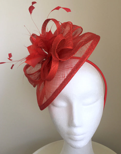 Alma Red Fascinator Hat, Kentucky Derby Hat with Headband, Spring Racing Fashion, Red Hat Society, Tea Party Hat, Royal Wedding Hats