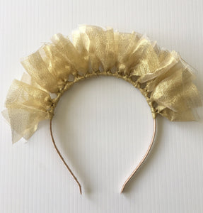 Estella Unique Gold-Tulle Headpiece, Gold Derby Headband, Kentucky Derby Fascinator 2023, Women's Fashion Headband, Spring Racing Crown