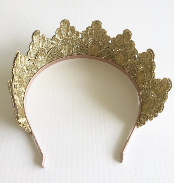 SALE ITEM* ISADORA Gold Embroidered Crown Tiara, Kentucky Oaks Derby Headband, Spring Racing Fashion 2023, Royal Tea-Party Headpiece