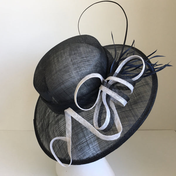 Elle Navy Blue Derby Hat, Wide-Brimmed Kentucky Derby Hat, Wedding Hat Navy, Spring Derby Fashion 2023, Formal Hats for Women, Tea-Party Hat